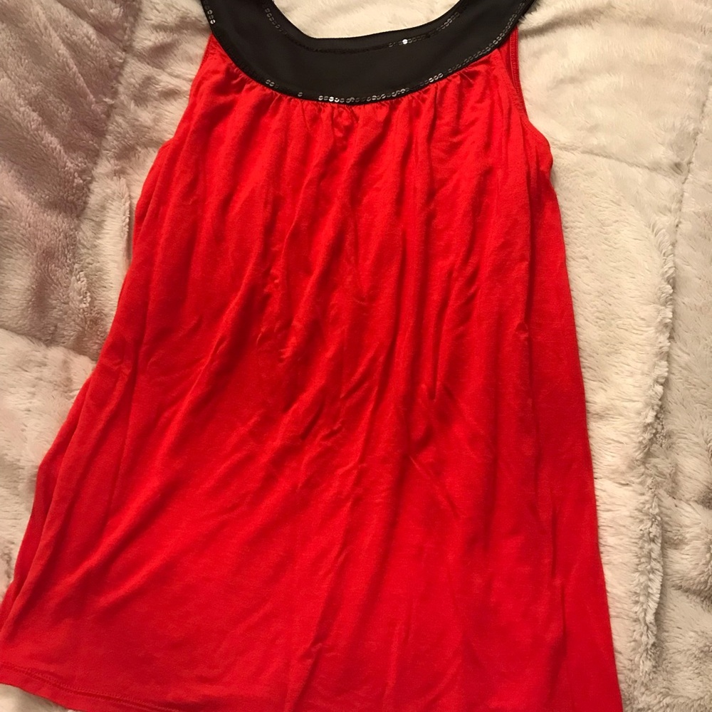 Express Red Tank Top with Black Sequin Trim
